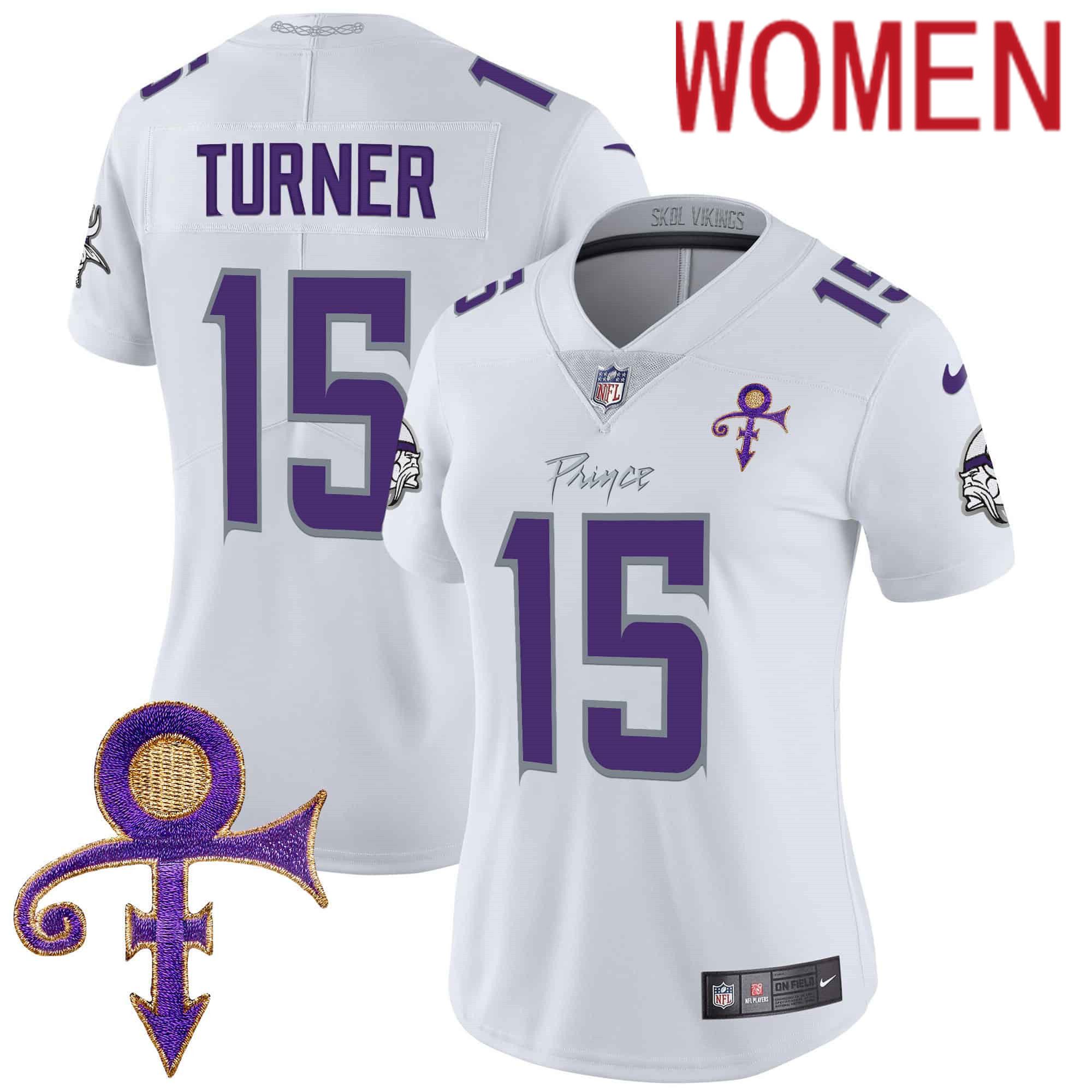 Women Minnesota Vikings 15 Turner White 2024 Nike Prince Vapor Limited NFL Jersey